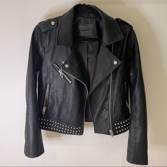 SOLD BlankNYC black faux leather biker jacket with silver studded detailing - Picture 1 of 10